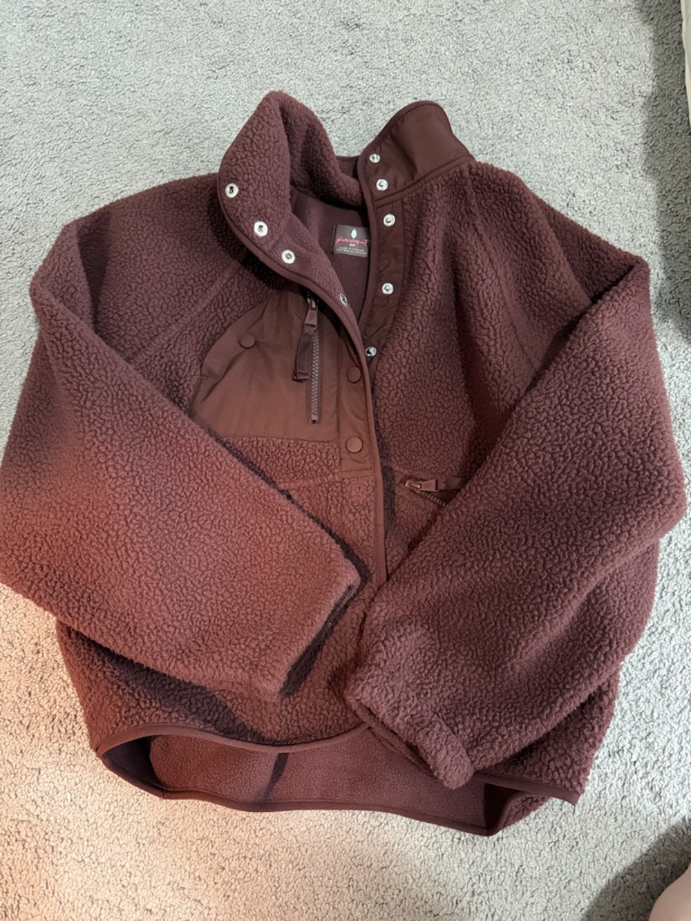 Free People Hit the Slopes Fleece Jacket in Bitter Choclate - Picture 3 of 5